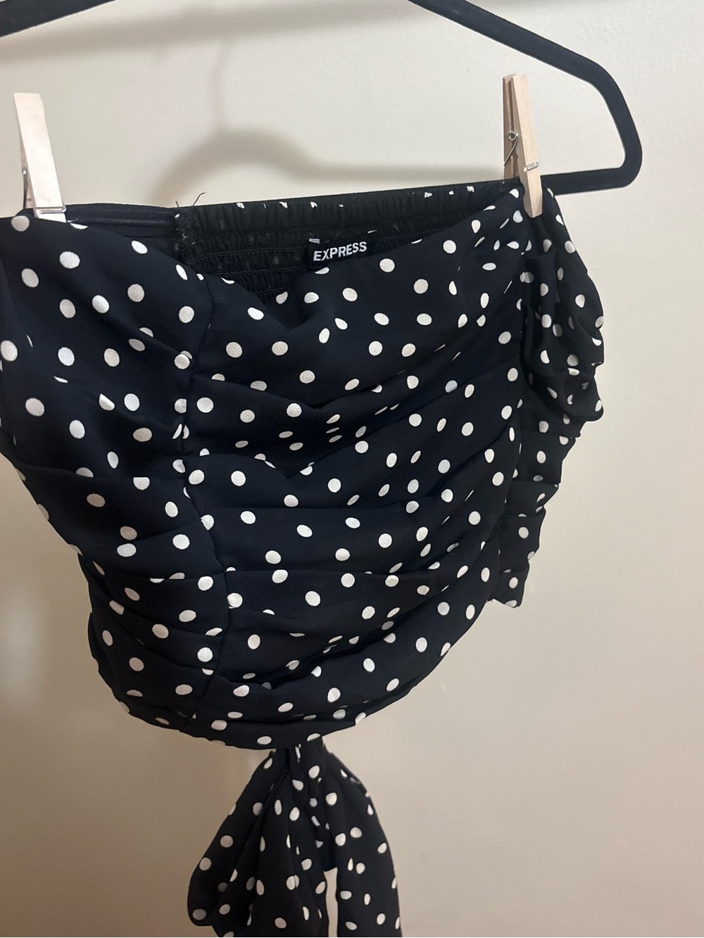 Express Black and White Polka Dot Tie-Front Top